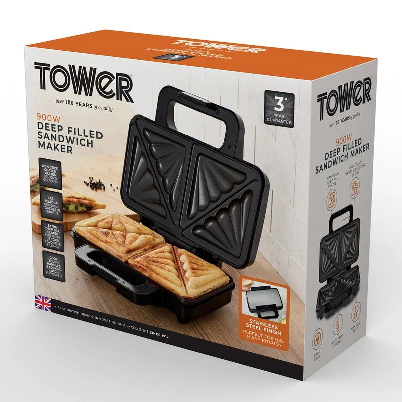 Tower Deep Fill Sandwich Maker 900W - Stainless Steel 9 Tower Deep Fill Sandwich Maker 900W - Stainless Steel - Image 9