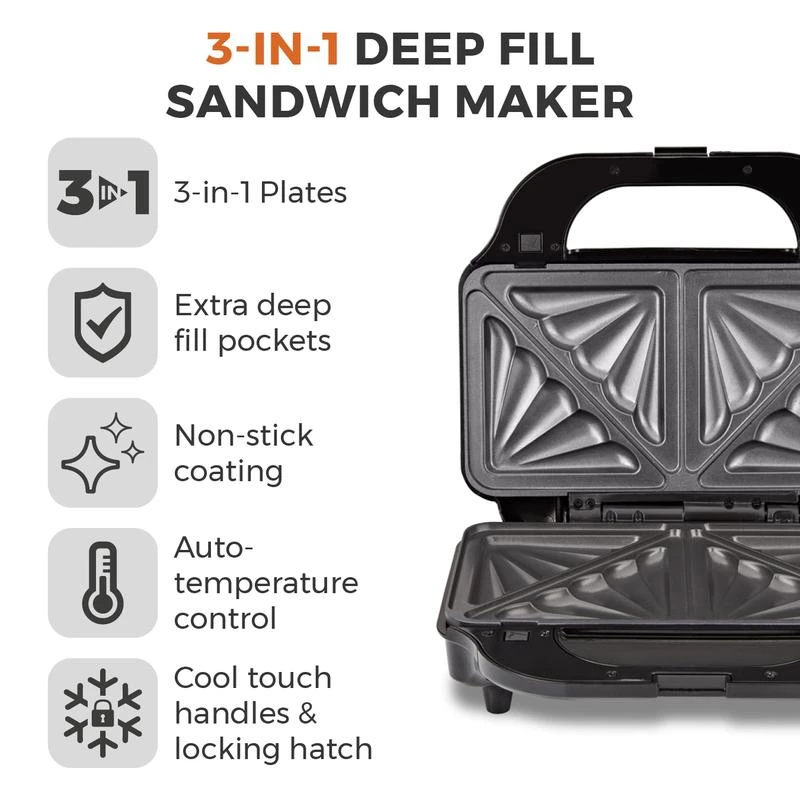 Tower Deep Fill Sandwich Maker 3in1 - Stainless Steel 8 Tower Deep Fill Sandwich Maker 3in1 - Stainless Steel - Image 8