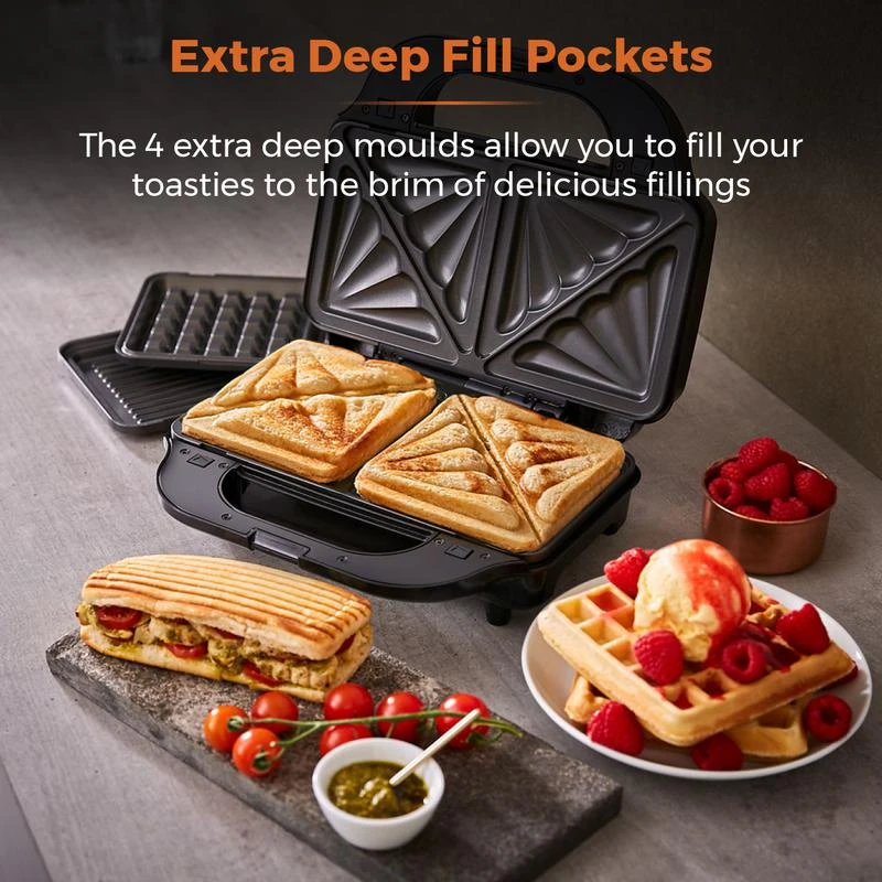 Tower Deep Fill Sandwich Maker 3in1 - Stainless Steel 2 Tower Deep Fill Sandwich Maker 3in1 - Stainless Steel - Image 2