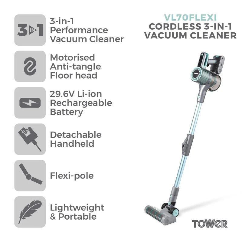 Tower Cordless Vacuum Cleaner Flexi 3-in-1 VL70 - Turquoise 3 Tower Cordless Vacuum Cleaner Flexi 3-in-1 VL70 - Turquoise - Image 3