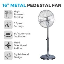 Tower Pedestal Fan With Stand 16" - Chrome 12 Tower Pedestal Fan With Stand 16" - Chrome -Tower Store T637000 02