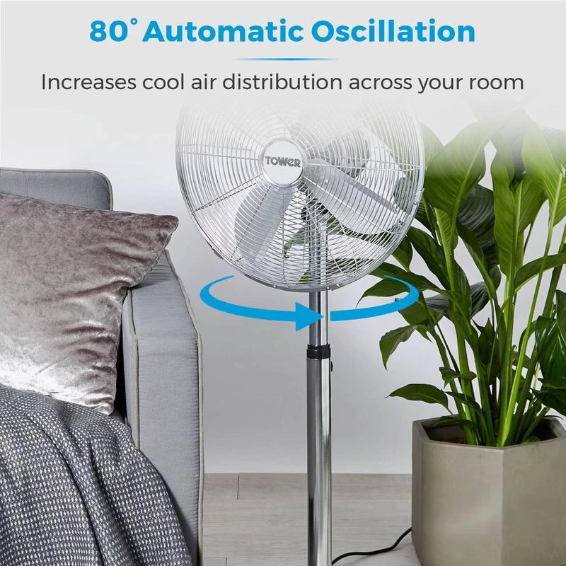 Tower Pedestal Fan With Stand 16" - Chrome 2 Tower Pedestal Fan With Stand 16" - Chrome - Image 2