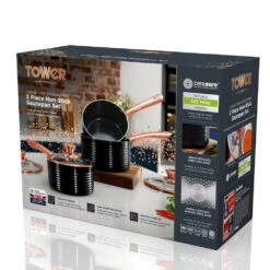 Tower Linear Rose Gold 3 Piece Saucepan Set - Black -Tower Store T800001RB 05