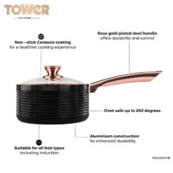 Tower Linear Rose Gold 3 Piece Saucepan Set - Black -Tower Store T800001RB 06