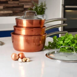 Tower Copper 3 Piece Saucepan Set - Copper -Tower Store T800017 07