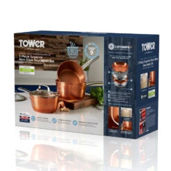Tower Copper 3 Piece Saucepan Set - Copper -Tower Store T800017 08