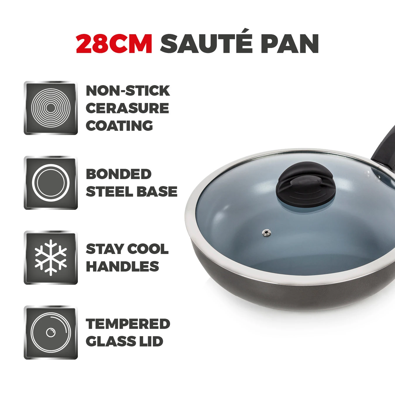 Tower Cerasure 28cm Saute Pan Graphite 2 Tower Cerasure 28cm Saute Pan Graphite - Image 2