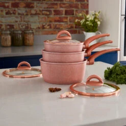 Tower Cerastone 3 Piece Saucepan Set - Pink -Tower Store T81212RS 07