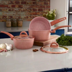 Tower Cerastone 3 Piece Saucepan Set - Pink -Tower Store T81212RS 08