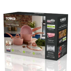 Tower Cerastone 3 Piece Saucepan Set - Pink -Tower Store T81212RS 09