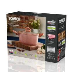 Tower Cerastone 24cm 4.2 Litre Casserole - Rose Pink -Tower Store T81272RS 07