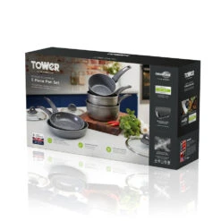 Tower Cerastone 5 Piece Pan Set Graphite - Grey 7 Tower Cerastone 5 Piece Pan Set Graphite - Grey -Tower Store T81276 05