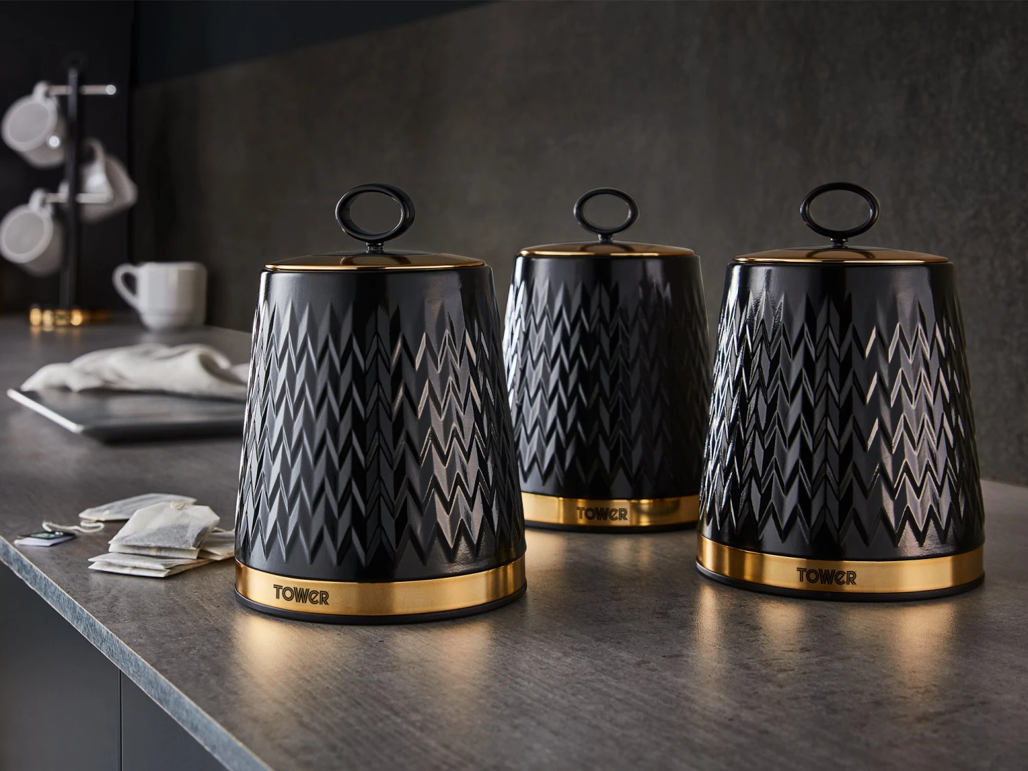 Tower Empire Set Of 3 Canisters - Black 3 Tower Empire Set Of 3 Canisters - Black - Image 3