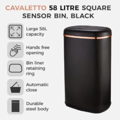 Tower Square Sensor Bin 58L - Black 10 Tower Square Sensor Bin 58L - Black -Tower Store T838010BLK 02