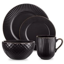 Tower Dinnerware Set 16 Piece - Black