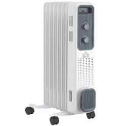 HOMCOM Home Savers Oil Filled Radiator Seven Fin Portable Heater W/ Three Heat Settings, White