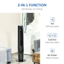 HOMCOM 42" Ice Cooling Tower Fan, Water Conditioner Evaporative Air Cooler Unit With 4 Modes, 3 Speed, Remote Control, Timer, Oscillating For Home Bedroom, Black Unit With 4 Modes, 3 Speed, Remote Control, Timer, Oscillating For Home Bedroom, Black -Tower Store ZRB88c18065e7e5de jpg