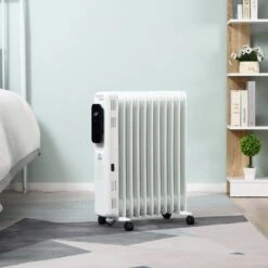 HOMCOM 2720W Oil Filled Radiator, 11 Fin Portable Electric Heater With LED Display, 24H Timer, 3 Heat Settings, Adjustable Thermostat, Safety Cut Off, Remote Control, White -Tower Store a266ad8435f782aa7d5cfdcfd83ce4d1