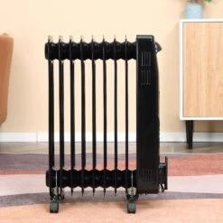 HOMCOM 2180W Oil Filled Radiator, 9 Fin Portable Heater W/ Timer Remote Control Black -Tower Store a399f1346f3b1055f7343356aefc2ae5