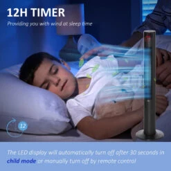 HOMCOM Tower Fan 46" Oscillating With Remote Control 117cm - Black -Tower Store bLQ75618017bcbffa jpg