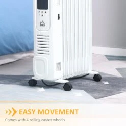 HOMCOM 2180W Oil Filled Radiator, 9 Fin Portable Heater W/ Timer Remote Control White Safety Cut-Off And Remote Control White Radiator Settings -Tower Store df6ff3e168105ec8a388e6bd10e71113