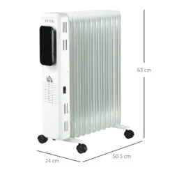 HOMCOM 2720W Oil Filled Radiator, 11 Fin Portable Electric Heater With LED Display, 24H Timer, 3 Heat Settings, Adjustable Thermostat, Safety Cut Off, Remote Control, White -Tower Store e11dcc4af851ad3b8c1ee696ef791087