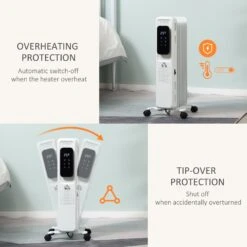 HOMCOM 1630W Oil Filled Radiator, 7 Fin Portable Heater W/ Timer Remote Control White -Tower Store e6f954b977f1708b1f0388ccdc984f0f