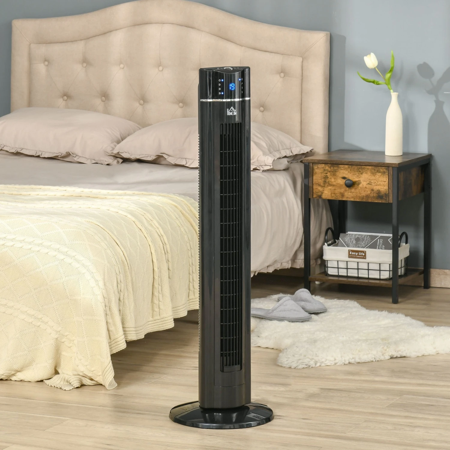HOMCOM 42" Anion Tower Fan Cooling For Bedroom With 3 Speed, 8h Timer, Oscillating, LED Panel, Remote Controller, Black 9 HOMCOM 42" Anion Tower Fan Cooling For Bedroom With 3 Speed, 8h Timer, Oscillating, LED Panel, Remote Controller, Black - Image 9