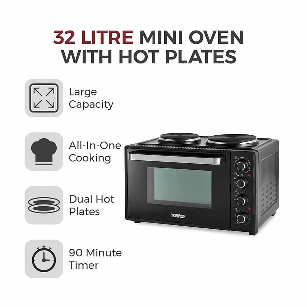 Tower Mini Oven With Hot Plates 32L - Black 4 Tower Mini Oven With Hot Plates 32L - Black - Image 4
