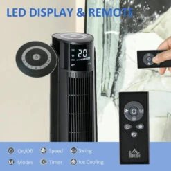 HOMCOM 42" Ice Cooling Tower Fan, Water Conditioner Evaporative Air Cooler Unit With 4 Modes, 3 Speed, Remote Control, Timer, Oscillating For Home Bedroom, Black Unit With 4 Modes, 3 Speed, Remote Control, Timer, Oscillating For Home Bedroom, Black -Tower Store lZHd4d18065e7e5de jpg