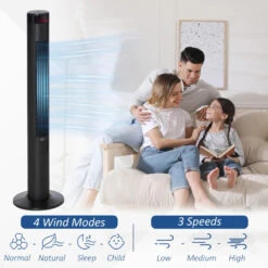 HOMCOM Tower Fan 46" Oscillating With Remote Control 117cm - Black -Tower Store liva0918017bcbffa jpg