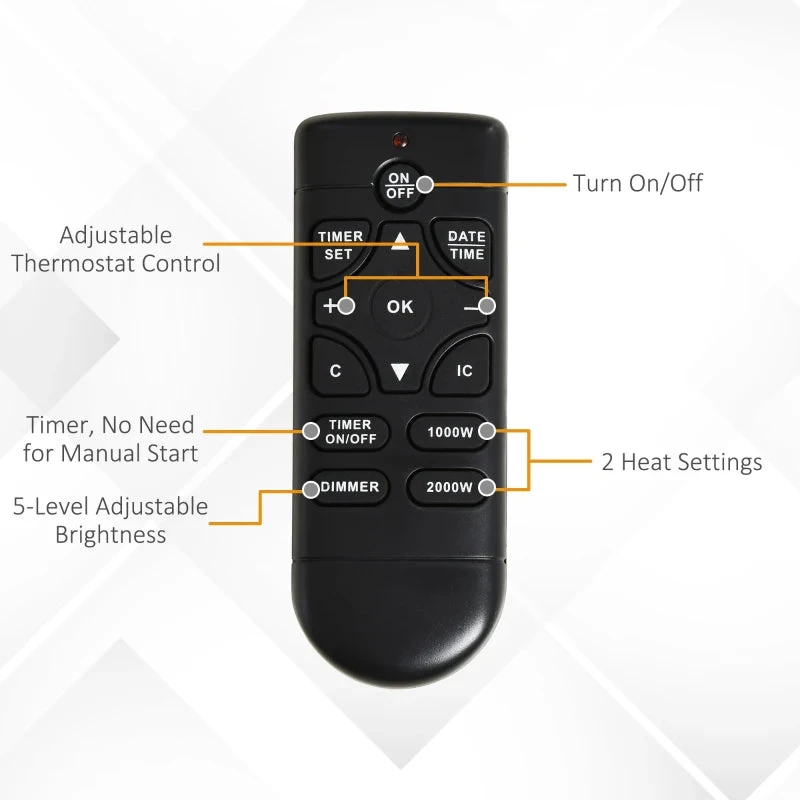 HOMCOM 2000W 5-Level MDF Electric Fireplace Heater With Remote White 13 HOMCOM 2000W 5-Level MDF Electric Fireplace Heater With Remote White - Image 13