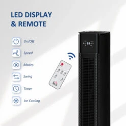 HOMCOM 42" Portable Air Cooler, Humidifier Evaporative Ice Cooling Fan Water Conditioner Unit With 3 Modes, 3 Speed, Remote Controller, Timer, Oscillating For Home Quiet Bedroom, Black -Tower Store ucv3d617fb5e7f945 jpg