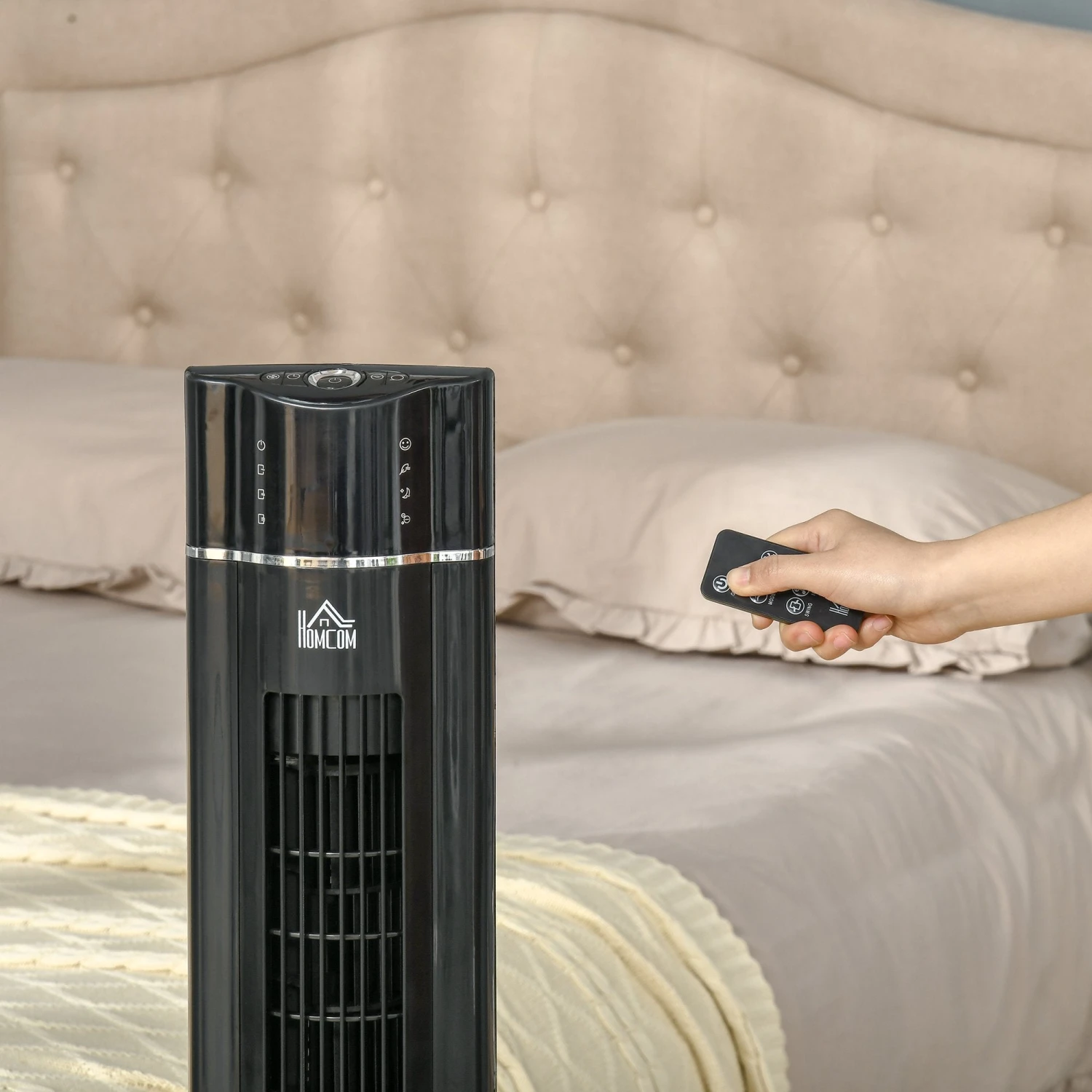 HOMCOM 42" Anion Tower Fan Cooling For Bedroom With 3 Speed, 8h Timer, Oscillating, LED Panel, Remote Controller, Black 8 HOMCOM 42" Anion Tower Fan Cooling For Bedroom With 3 Speed, 8h Timer, Oscillating, LED Panel, Remote Controller, Black - Image 8