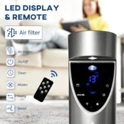 HOMCOM 46" Tower Fan Cooling With Ionizer, Air Filter, Oscillating, 3 Speed, 12h Timer, Remote Controller, For Any Room, Grey -Tower Store wlR75617f68a081fa jpg