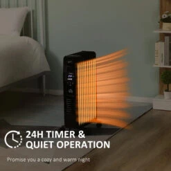 HOMCOM Home Savers 1630W Oil Filled Radiator, 7 Fin Portable Heater W/ Timer Remote Control Black -Tower Store yzkfda17dc60bce87 jpg